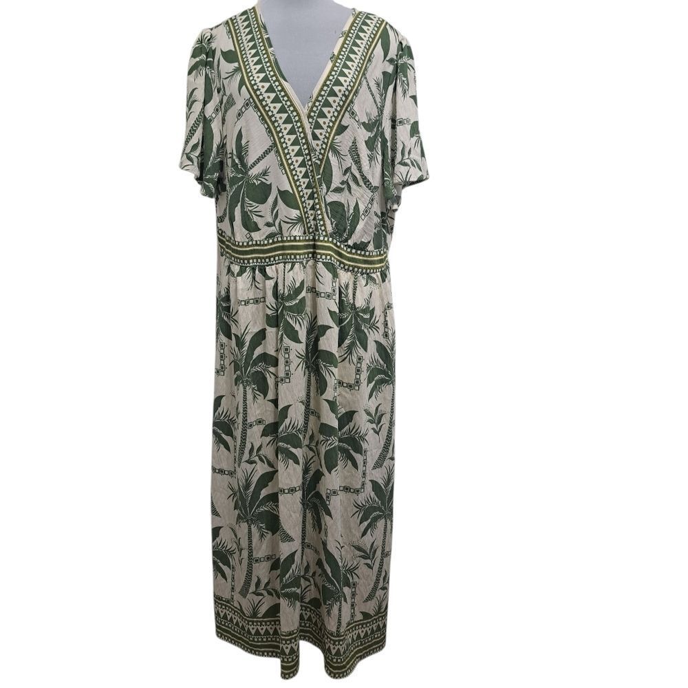 BloomChic  Tropical Palm Print Boho Chic Midi Dress Size 22-24 Multi-Color NWT